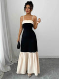 Two-Tone Spaghetti Strap Maxi Dress.
