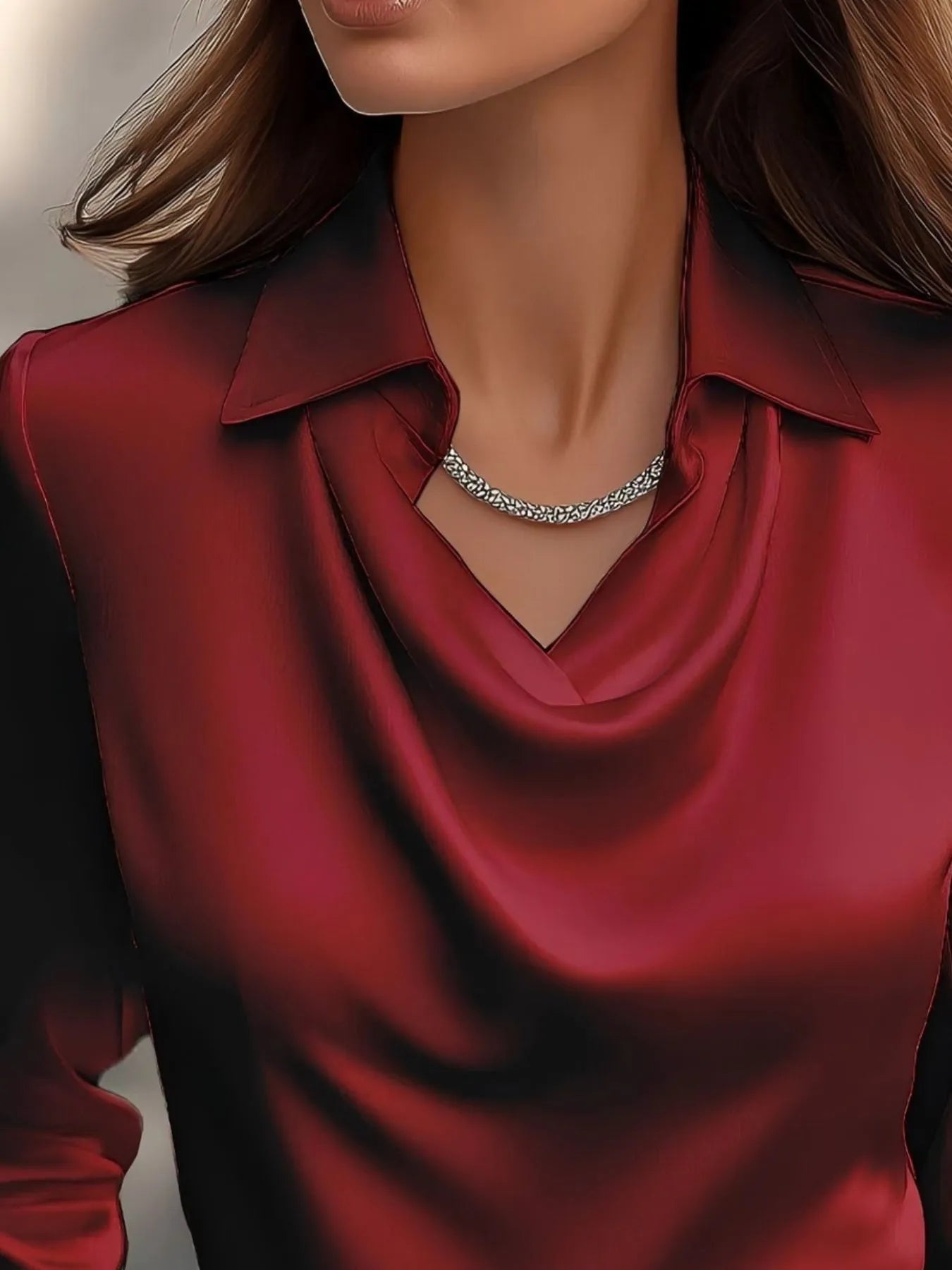 Plus Size Collared Neck Long Sleeve Blouse.