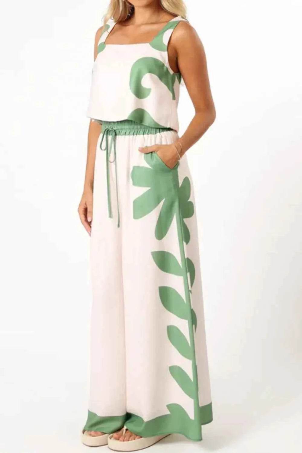 Leaf Print Tank Top and Pants Set - EBYNN