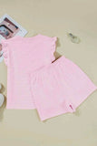 Bow Jacquard Ruffle Top Set with Cap Sleeve and Shorts - EBYNN