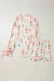 Bow Printed Collared Neck Top & Drawstring Shorts Set.