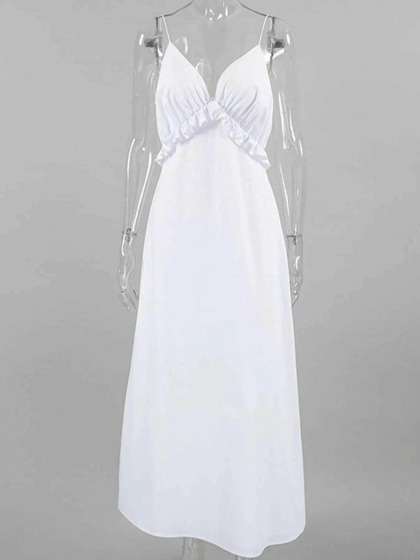 Ruffled V-Neck Maxi Dress.