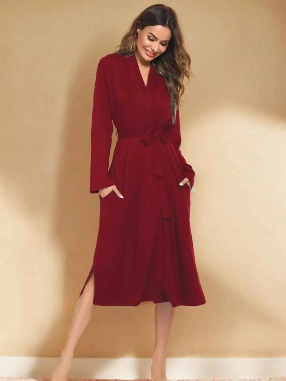 Tied Lounge Nightgown with Pockets.