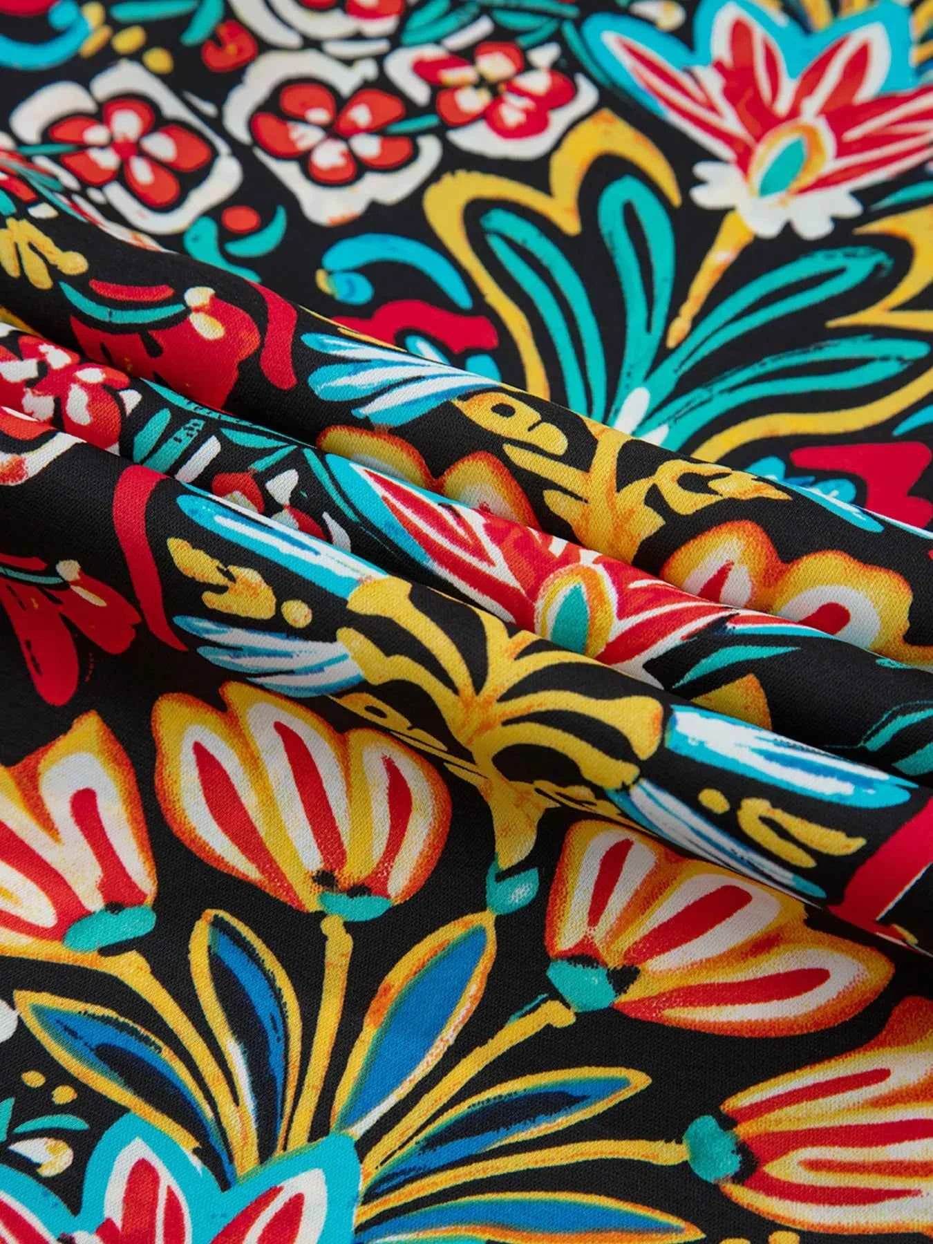 Floral Print High Waist Maxi Dress with Thin Straps.