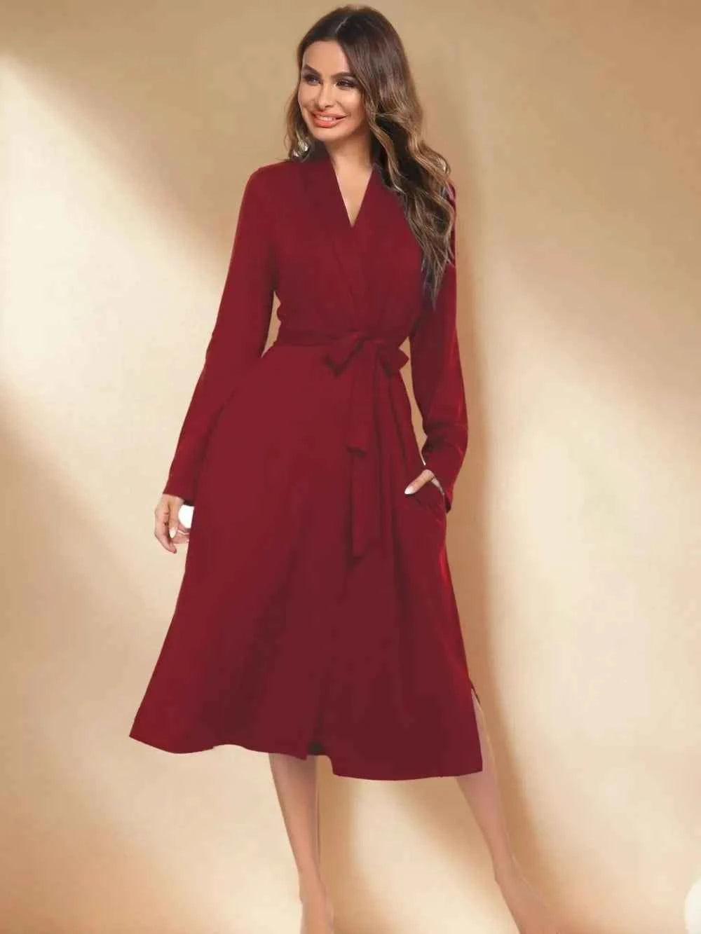 Tied Lounge Nightgown with Pockets.
