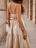 Crossover Backless Bodice Tiered Maxi Dress.
