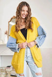 ADORA Plus Size Frayed Denim Sleeve Sweater Cardigan.