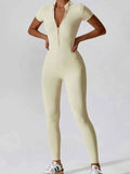 Basic Bae Half Zip Short Sleeve Active Jumpsuit.