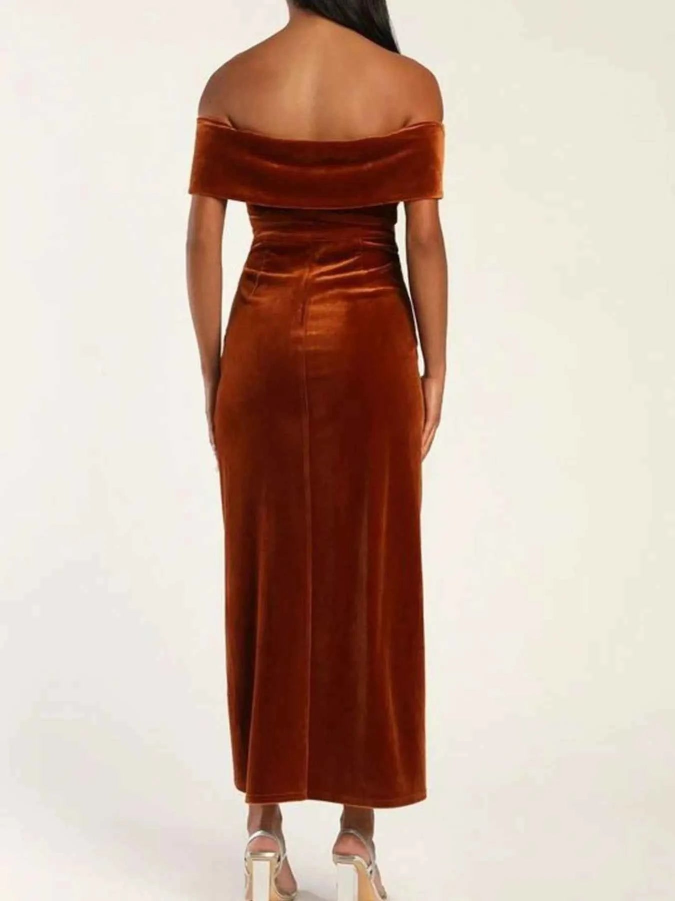 Off-Shoulder Wrap Dress with Side Slit.