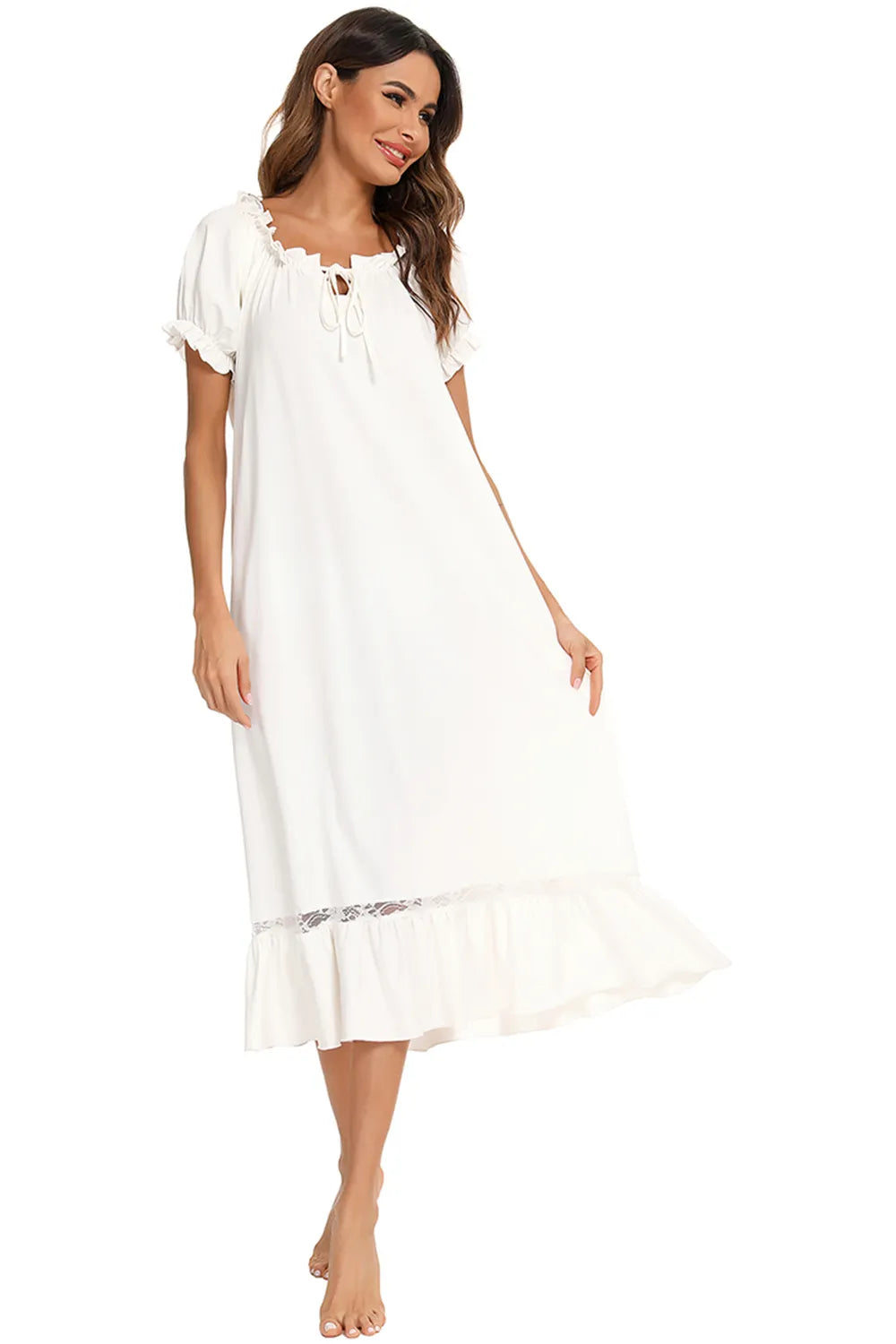 Lace Detail Short Sleeve Lounge Dress.