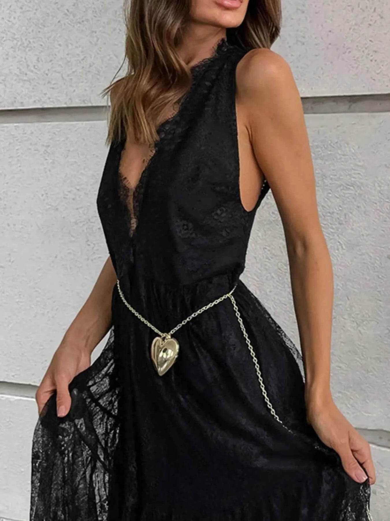 Lace Deep V-Neck Maxi Dress.