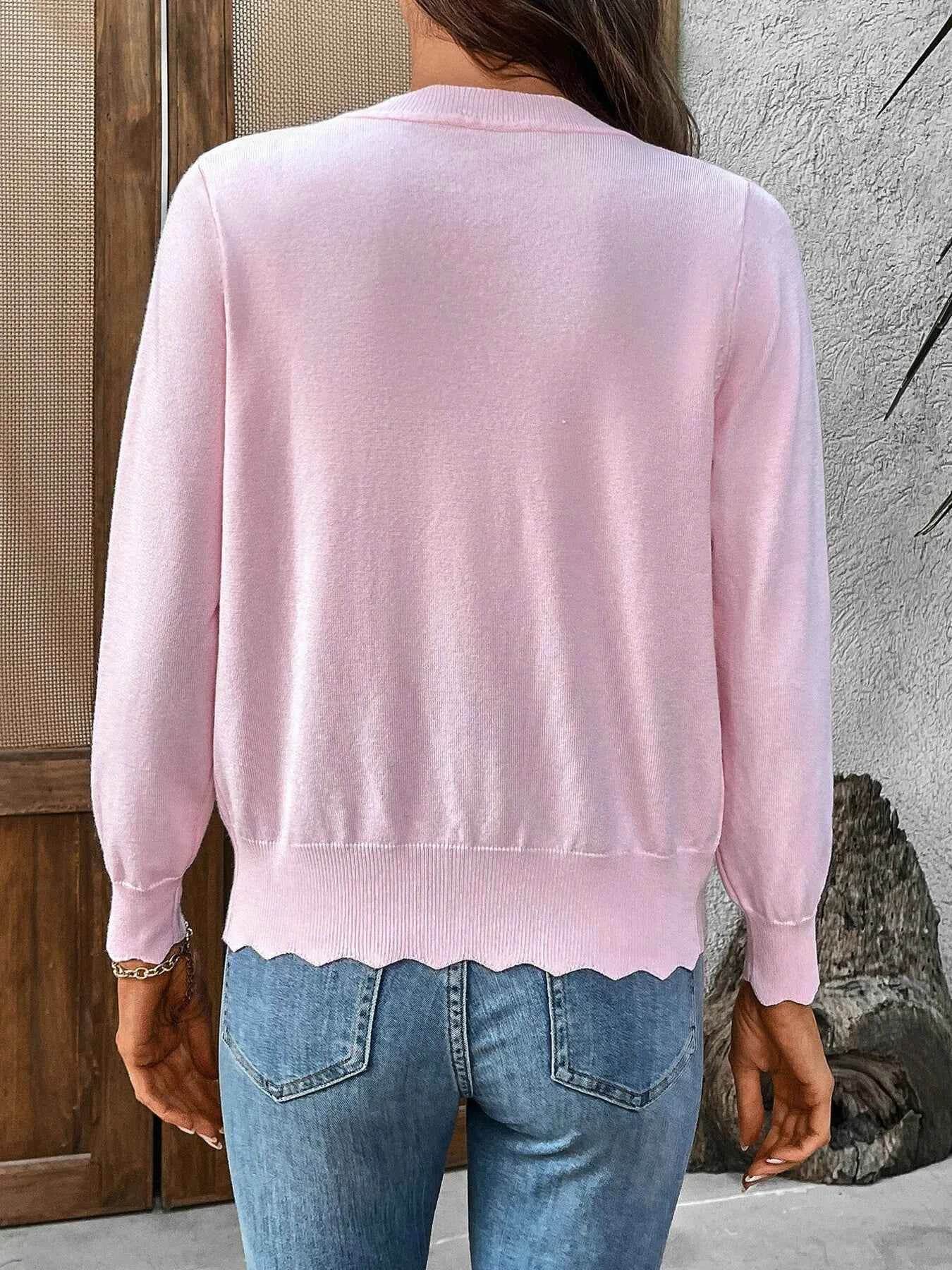 Ribbed Edge Button-Up Knit Cardigan.