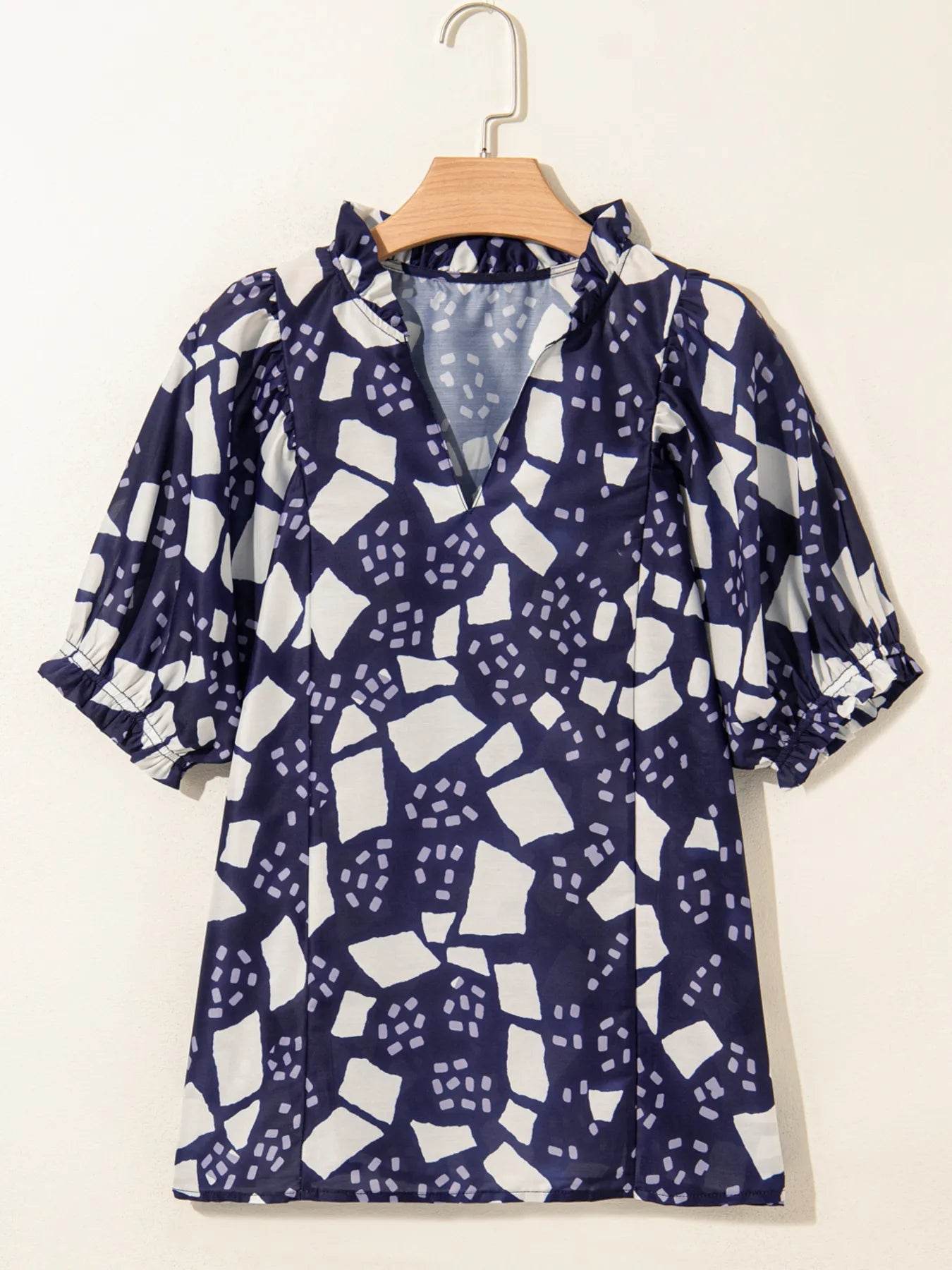 Abstract Puff Sleeve Blouse with Frilled Details - EBYNN