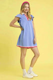 Umgee Periwinkle Contrast Trim Cap Sleeve Mini Dress - EBYNN