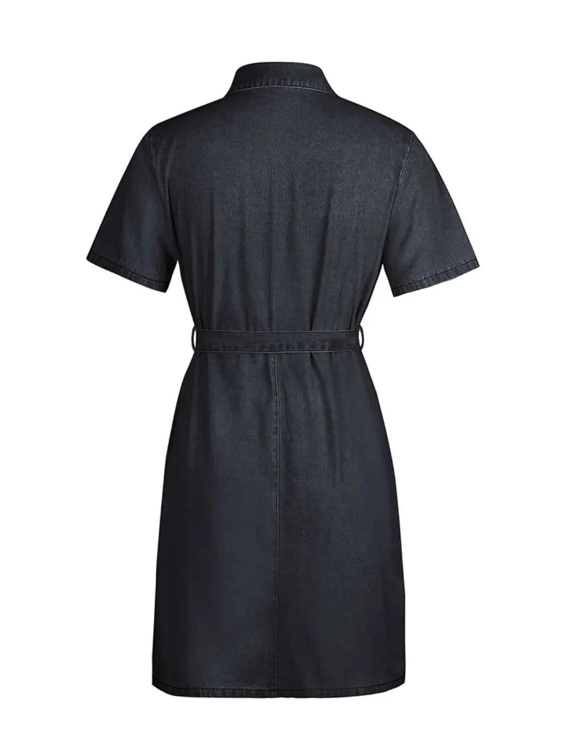 Plus Size Zip Front Short Sleeve Denim Dress.