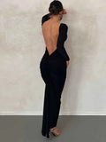 Backless Ruched Long Sleeve Maxi Dress.