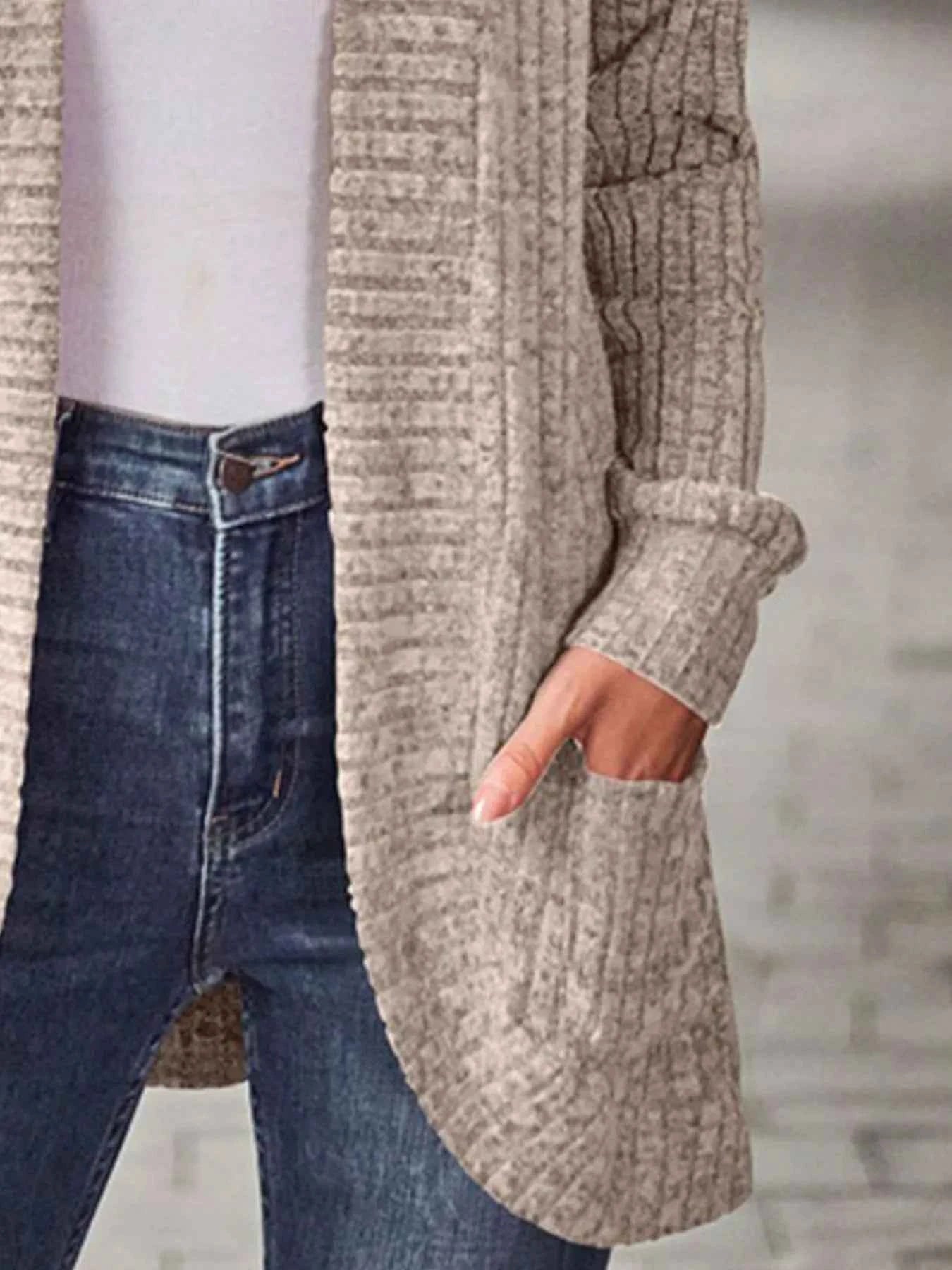 Ribbed Knit Open Front Cardigan with Pockets.