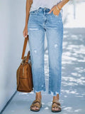 Distressed Straight Leg Jeans.