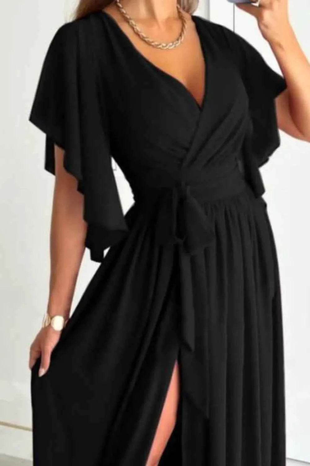 Surplice Flutter Sleeve Maxi Dress.