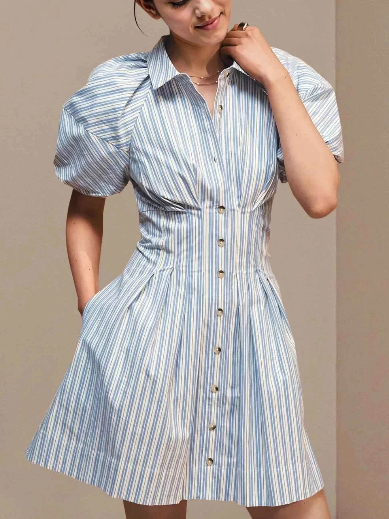 Striped Button Front Shirt Dress.