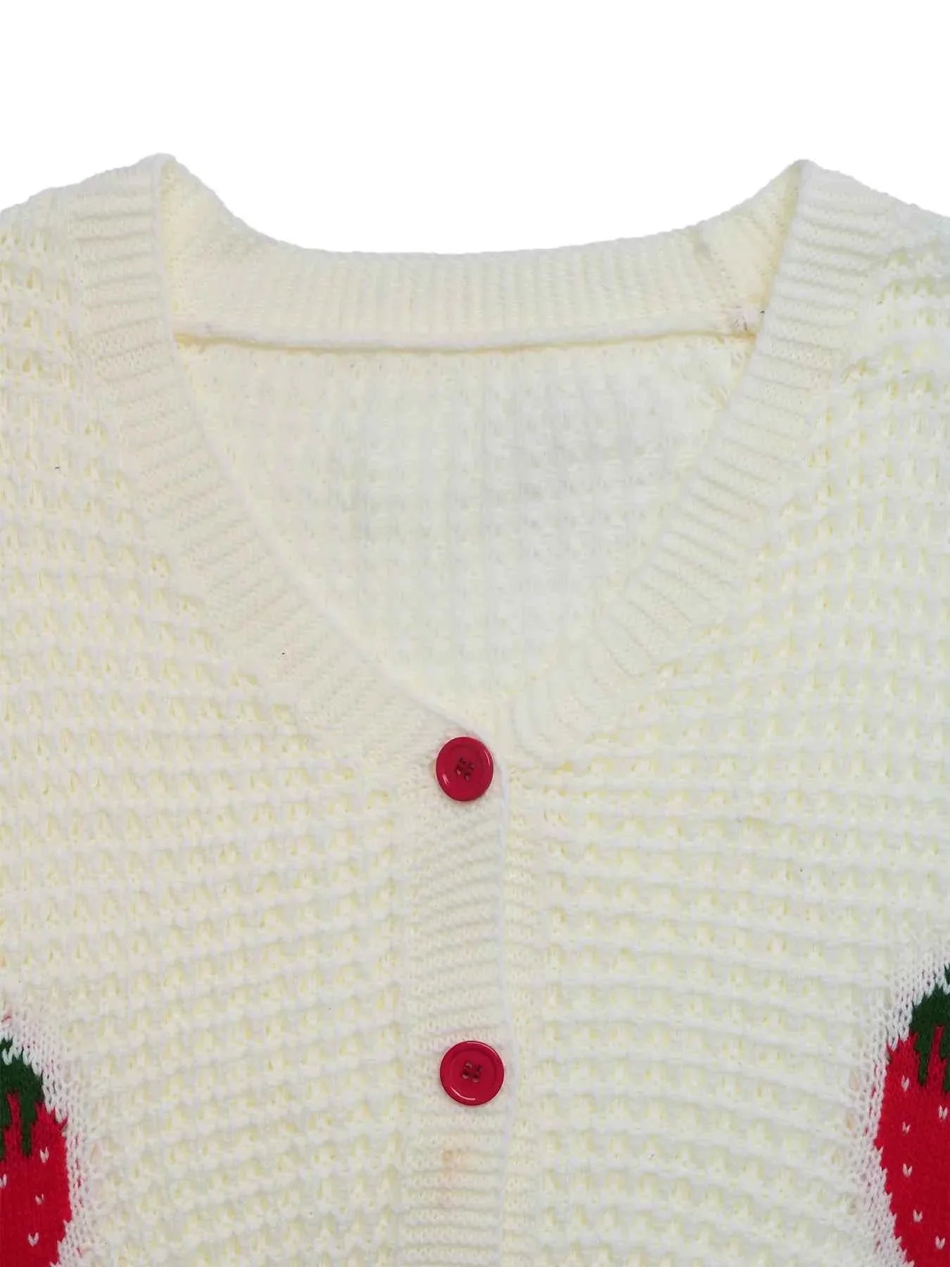 Strawberry Pattern V-Neck Button-Up Cardigan.