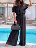 Off-Shoulder Ruffled Wide Leg Jumpsuit.