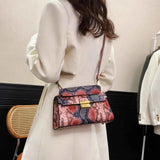 PU Leather Snakeskin Print Crossbody Bag.