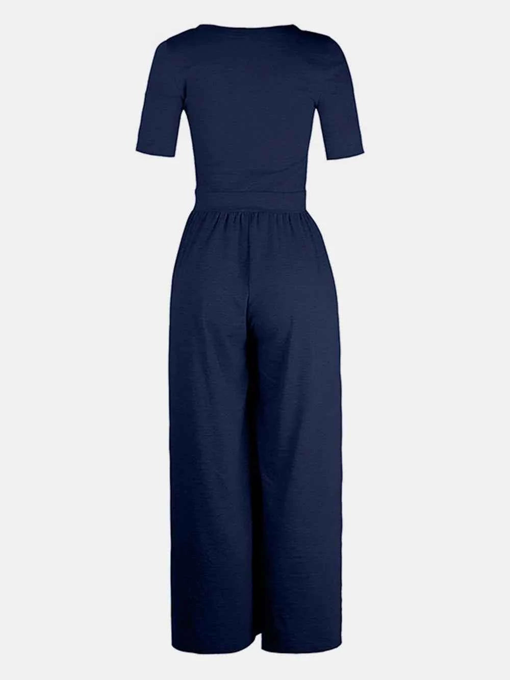 Scoop Neck Short Sleeve Jumpsuit.
