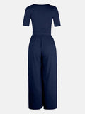 Scoop Neck Short Sleeve Jumpsuit.