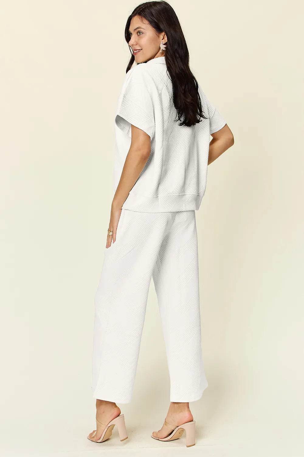 Double Take Texture Half Zip Set with Full Size Top and Pants - EBYNN