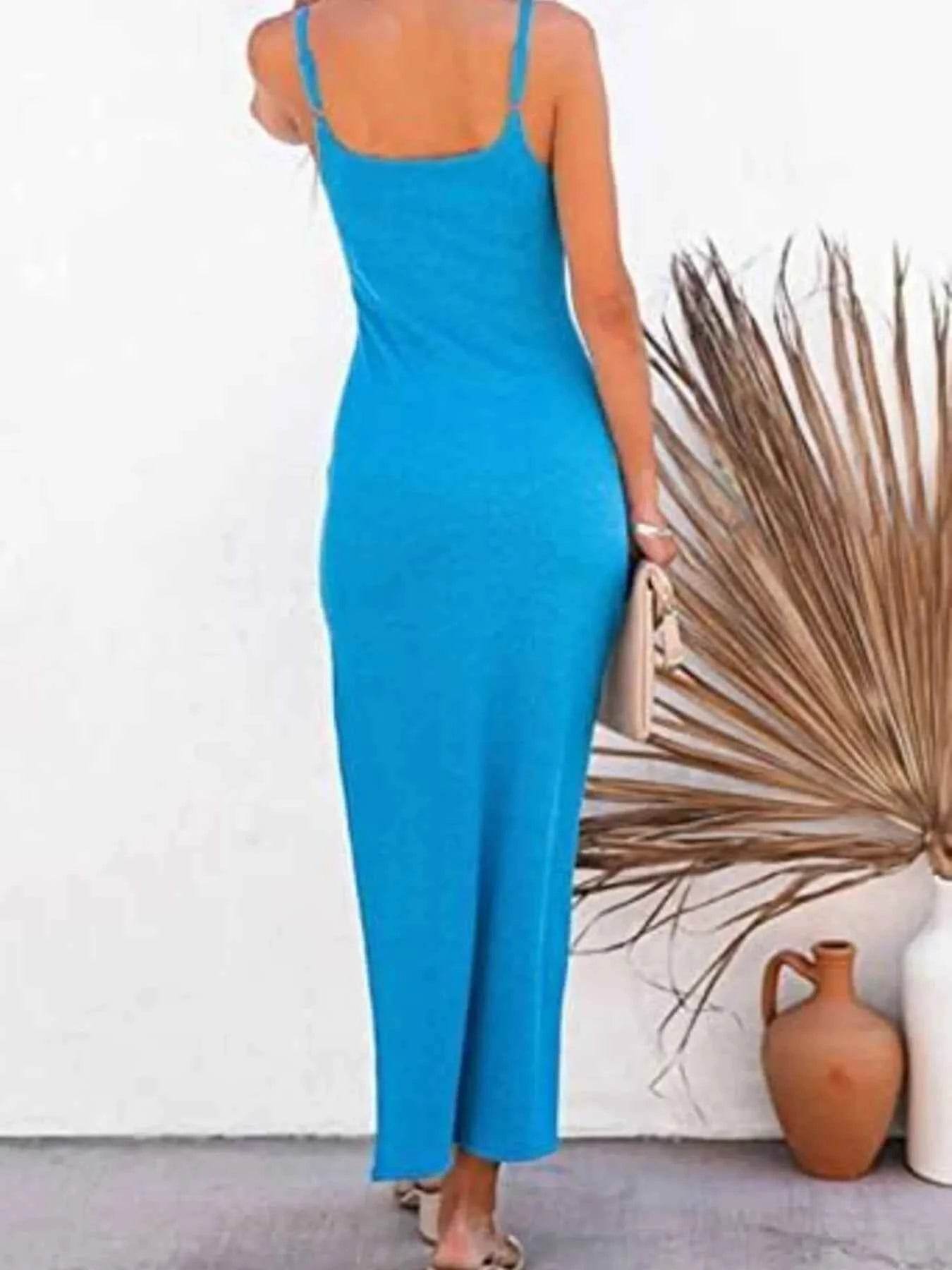 Ribbed Tank Midi Dress with Side Slit.