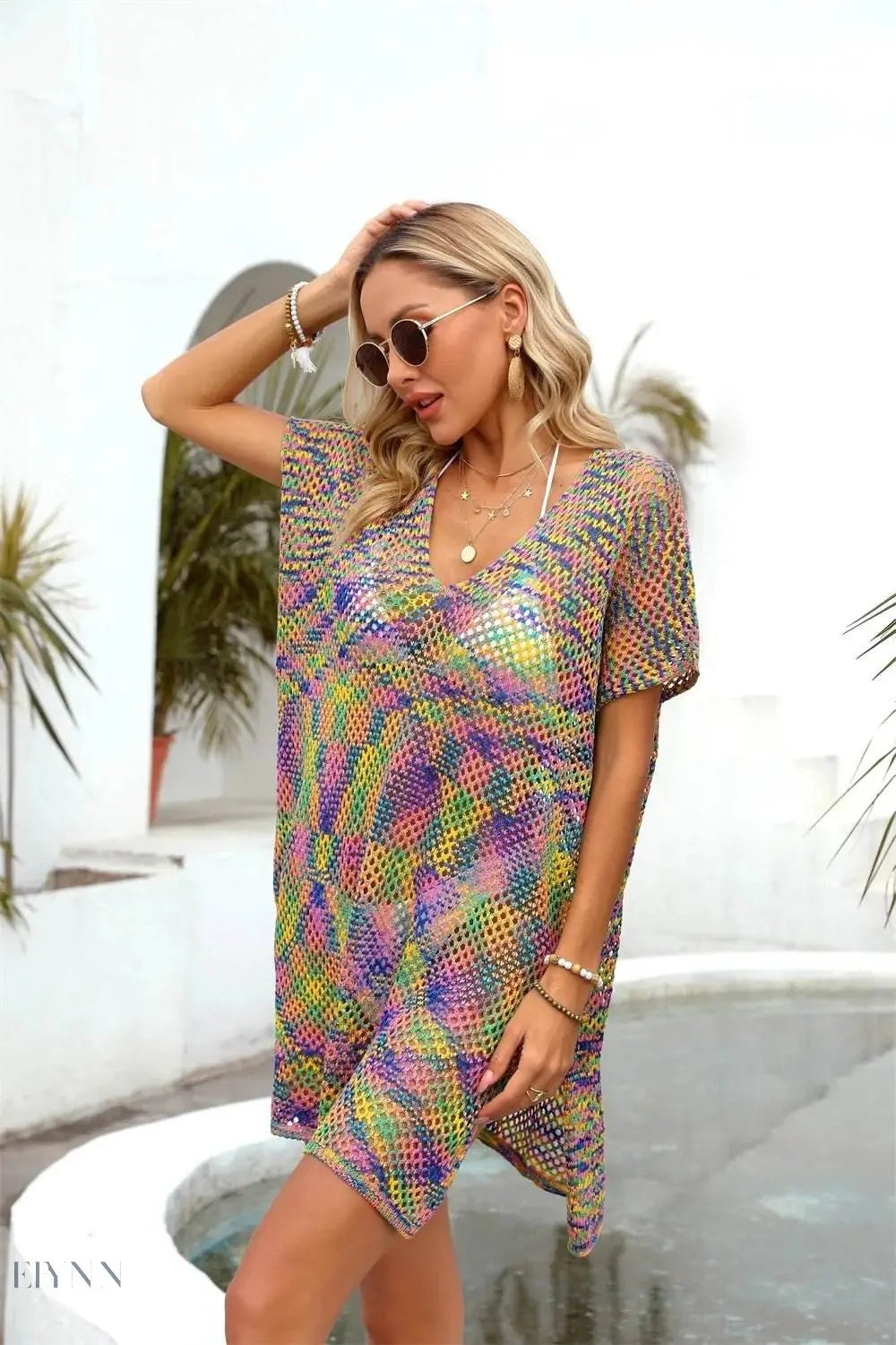 Colorful Angel Wings Mesh Beach Cover-Up with Loose Fit for Stylish Summer Outings