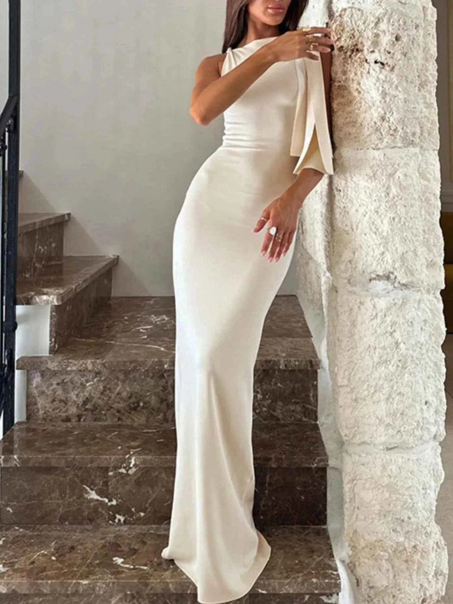 Asymmetrical Tied Sleeveless Maxi Dress.