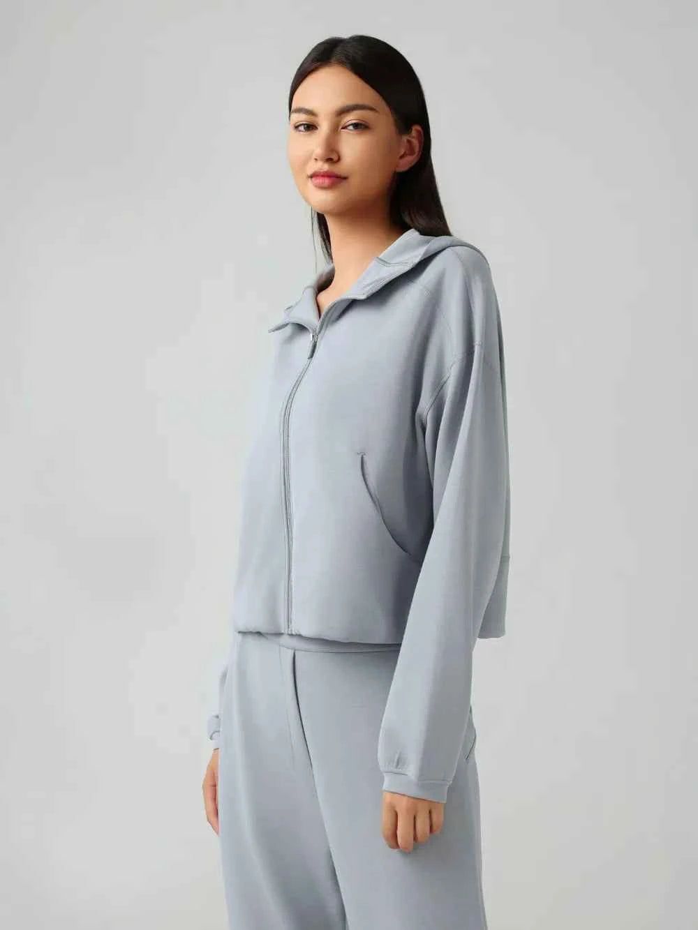 Millennia Zip Up Dropped Shoulder Active Hoodie.