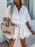 Eyelet Lace Button-Up Romper.