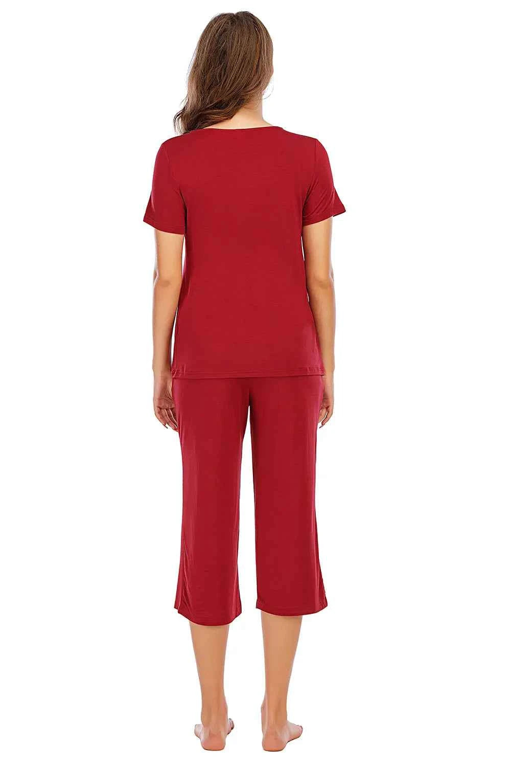 V-Neck Short Sleeve Lounge Set with Pants.