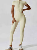 Basic Bae Half Zip Short Sleeve Active Jumpsuit.