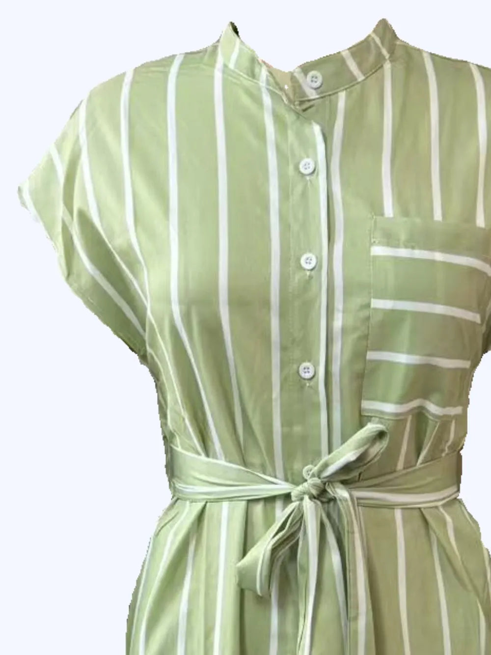 Striped Tie Waist Short Sleeve Dress.