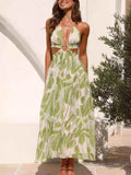 Tropical Print Backless Maxi Sleeveless Dress.