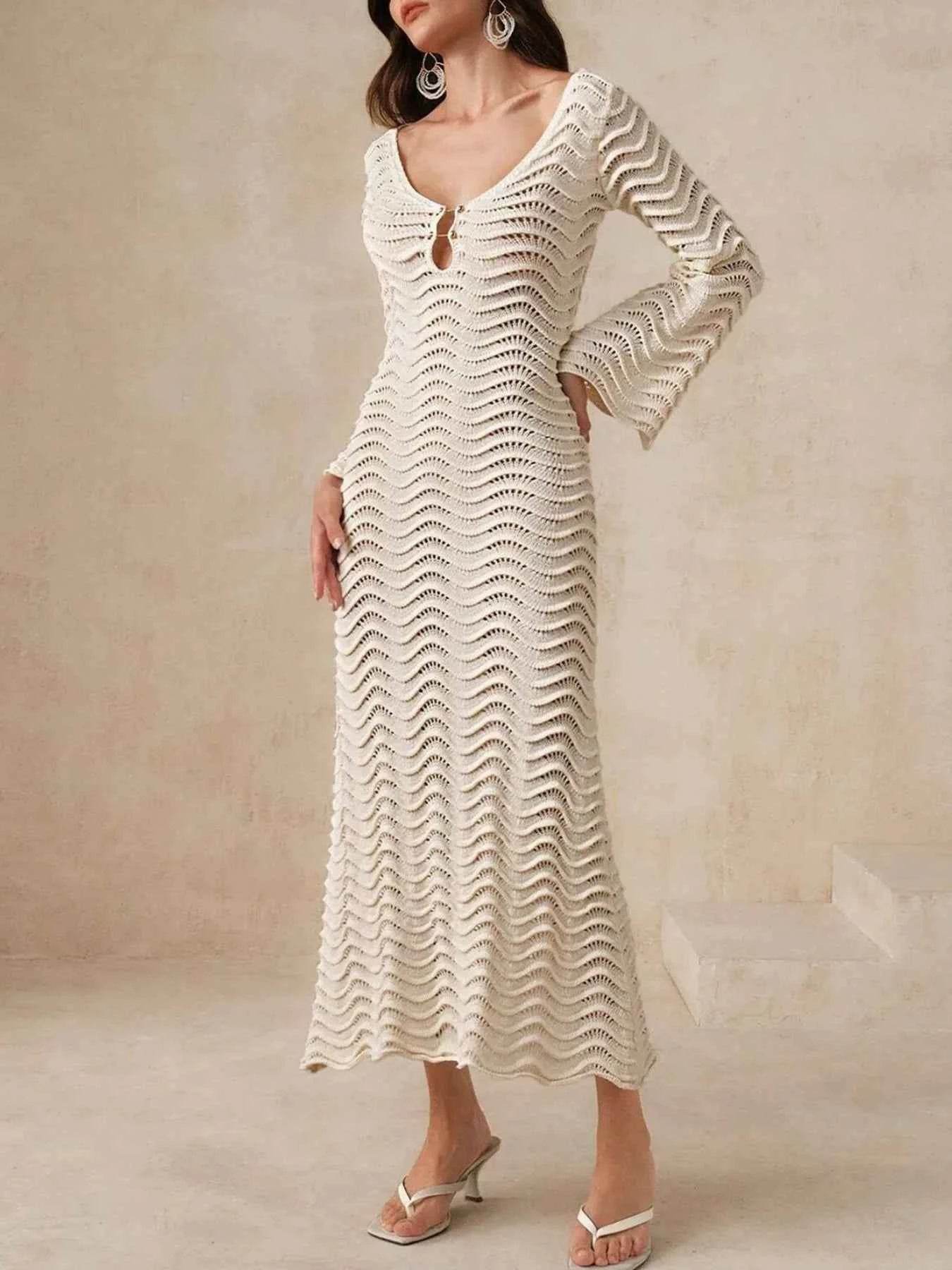 Wave Openwork Crochet Maxi Knit Dress.