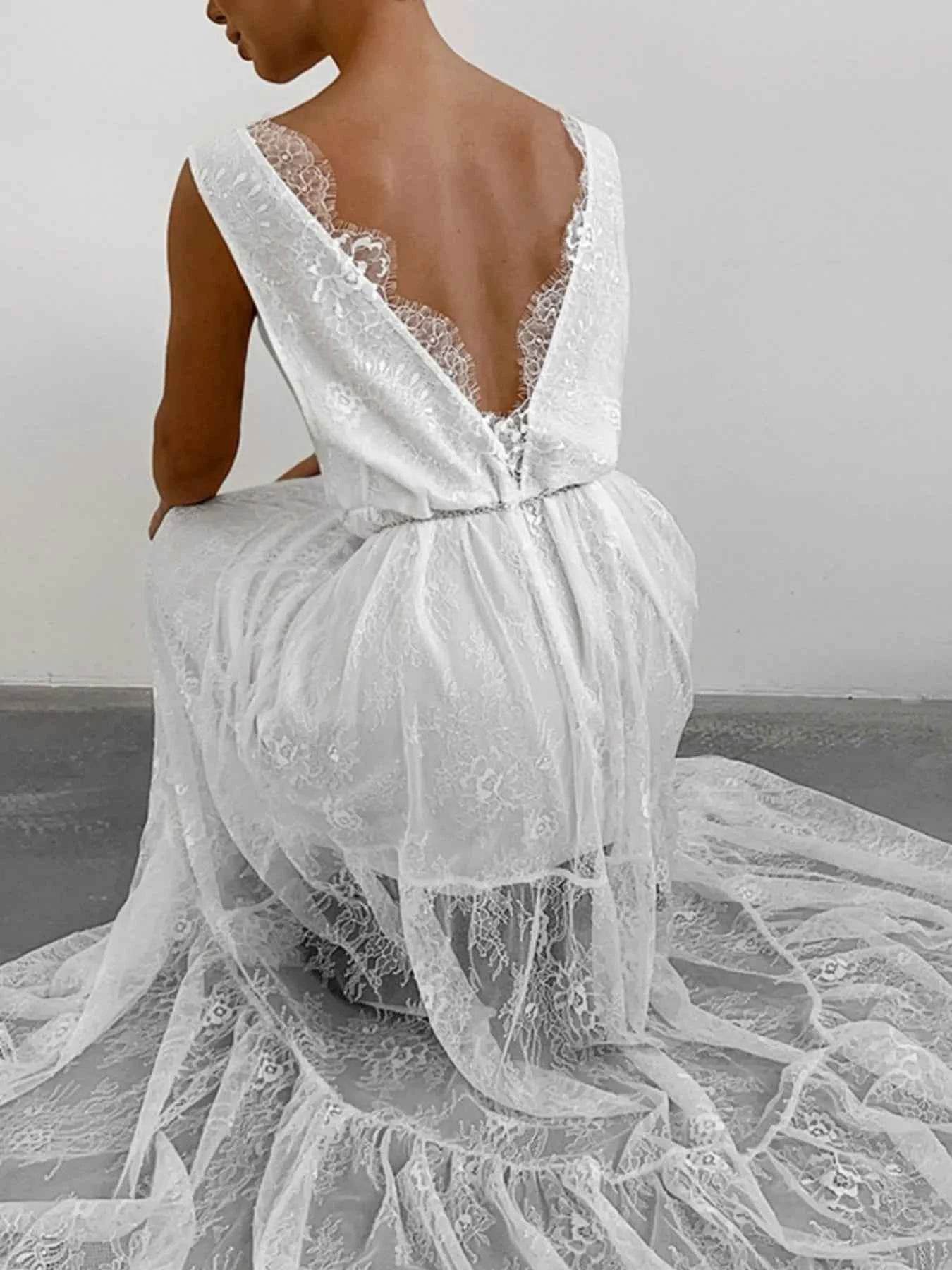 Lace Deep V-Neck Maxi Dress.