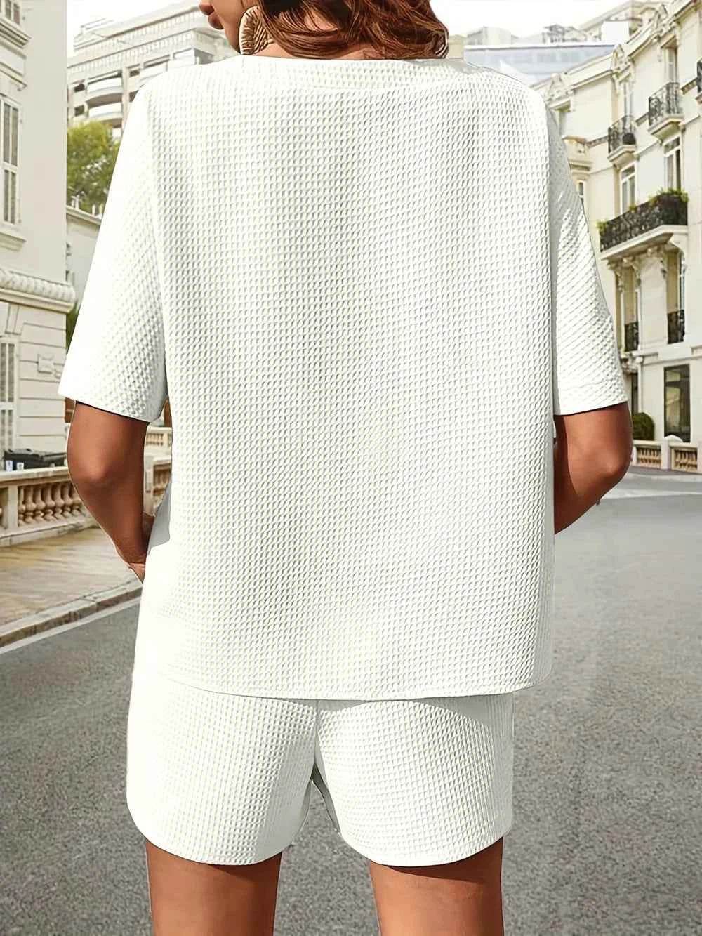 Waffle Knit Top and Shorts Set for Ultimate Comfort and Style - EBYNN