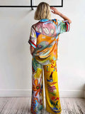 Stylish Printed Button Up Shirt and Pants Set.