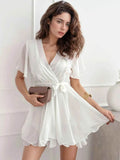 Surplice Flutter Sleeve Mini Dress.