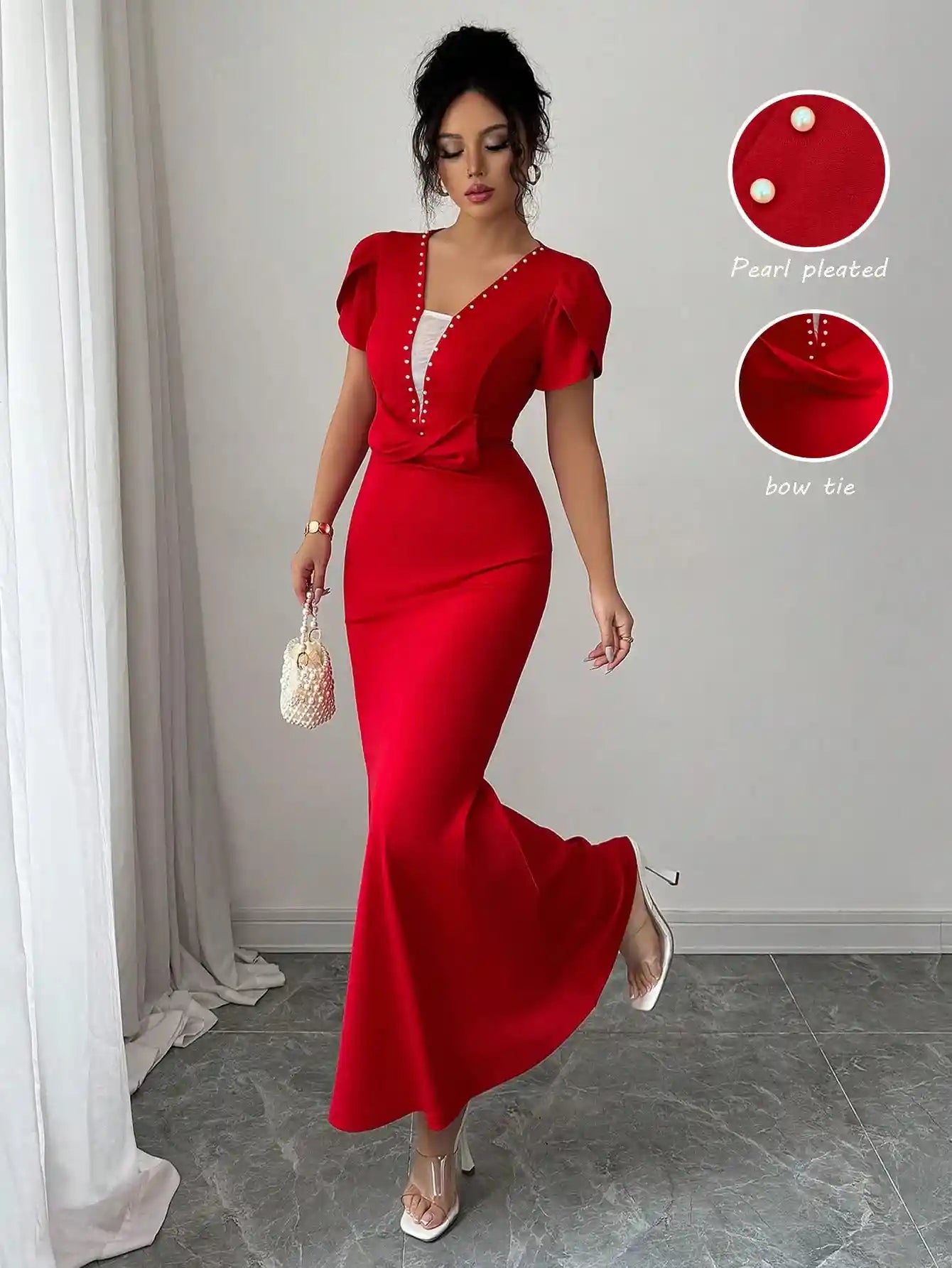 Petal Sleeve Mermaid Maxi Dress.