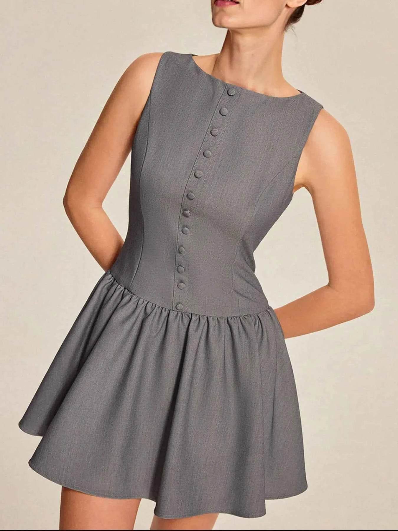Round Neck Sleeveless Ruffled Mini Dress.