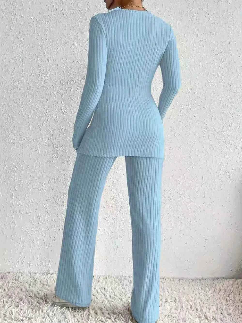 Surplice Long Sleeve Top and Pants Set - EBYNN
