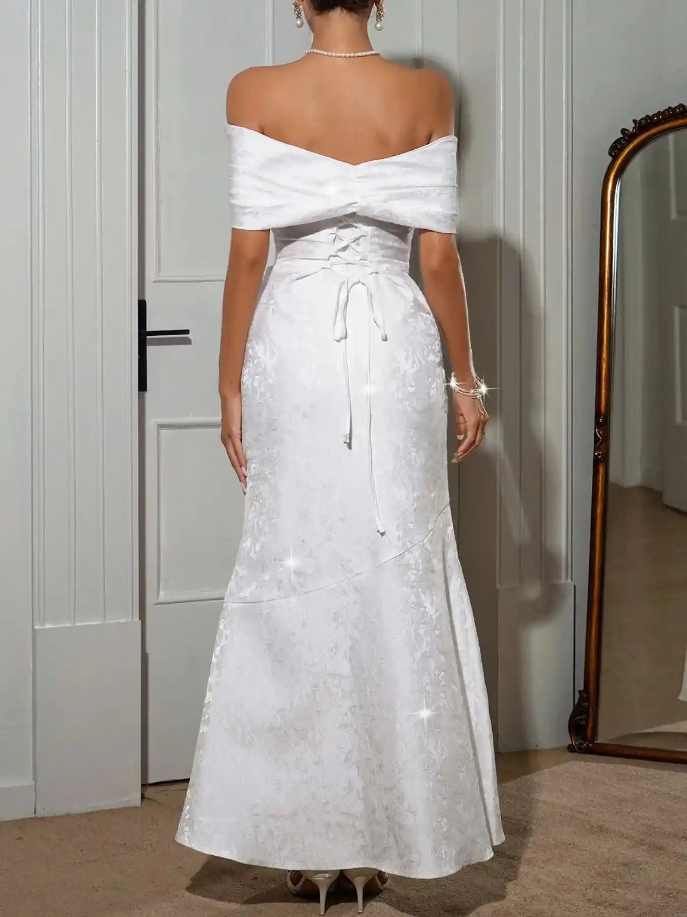 Bow Off-Shoulder Maxi Dress.
