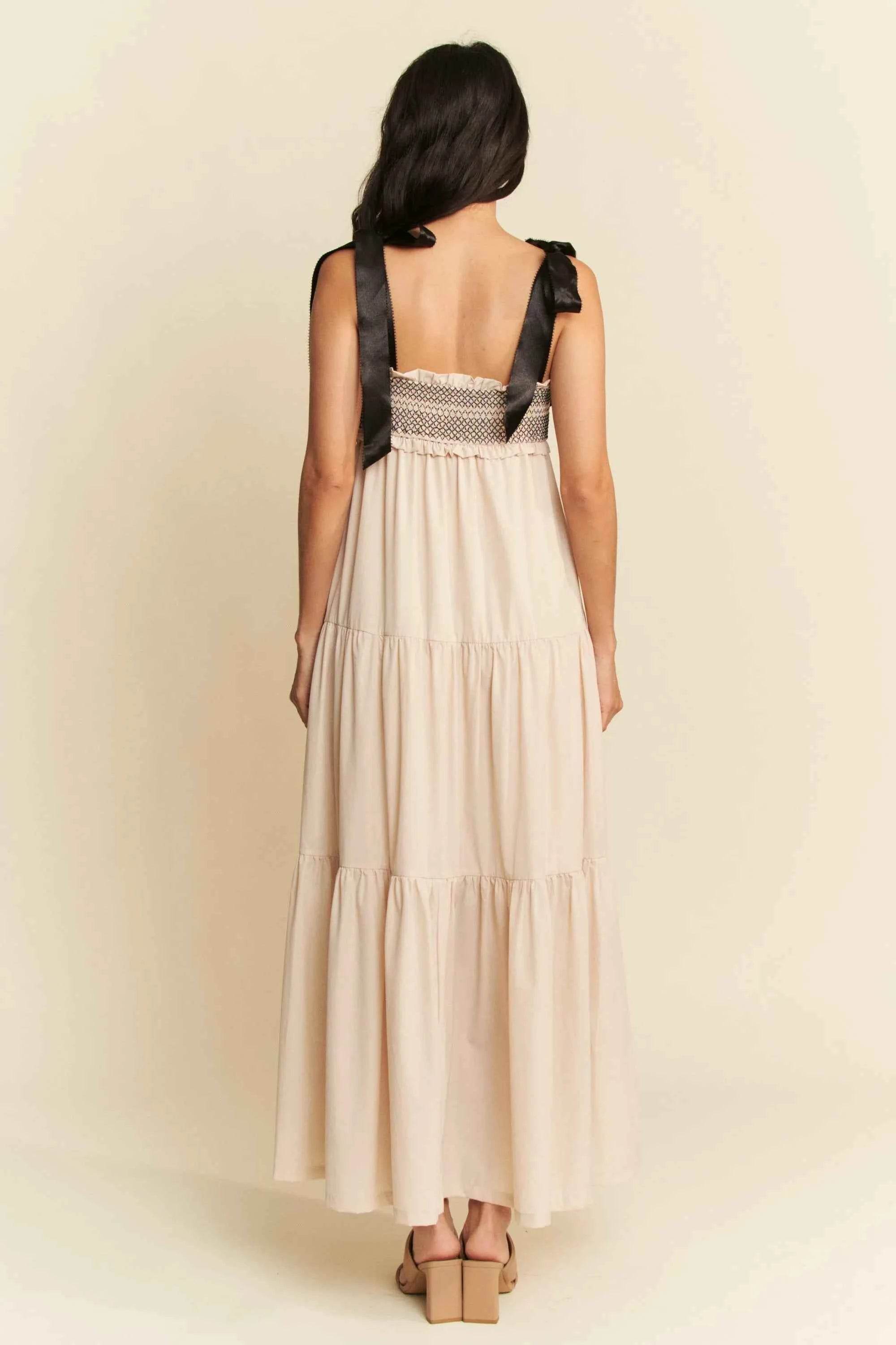 Davi & Dani Multi Contrast Smocked Bodice Maxi Dress.