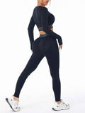 Letter Print Round Neck Long Sleeve Top & Leggings Set.